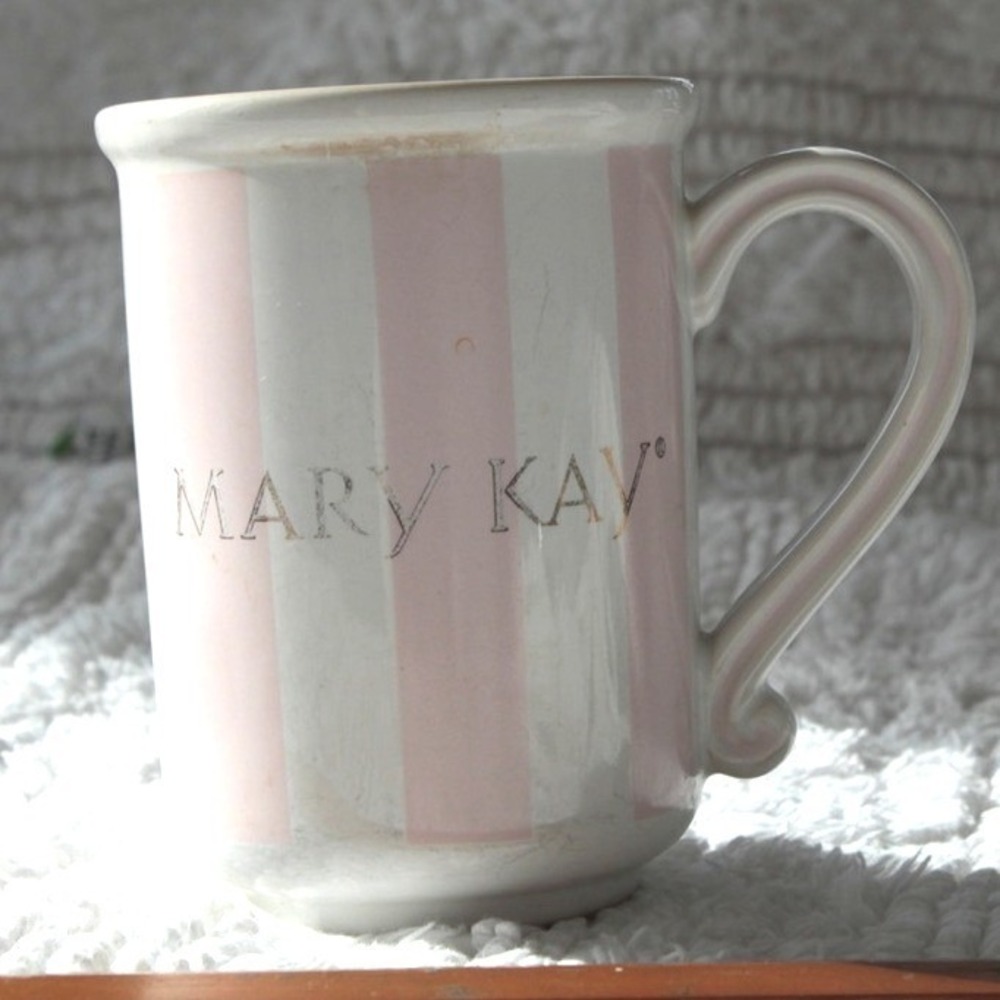 Mary Kay Pink White Stripe‎ Ceramic Coffee Mug Cup Made in Thailand